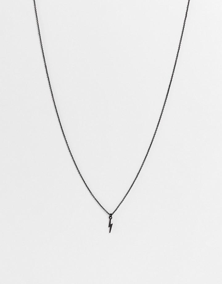 Asos Design Necklace With Lightning Bolt Pendant In Matte Black