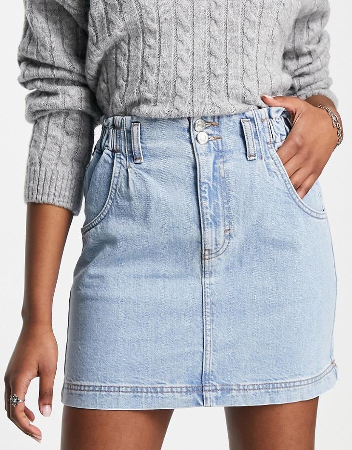 Topshop Paperbag Skirt In Light Blue Wash-blues