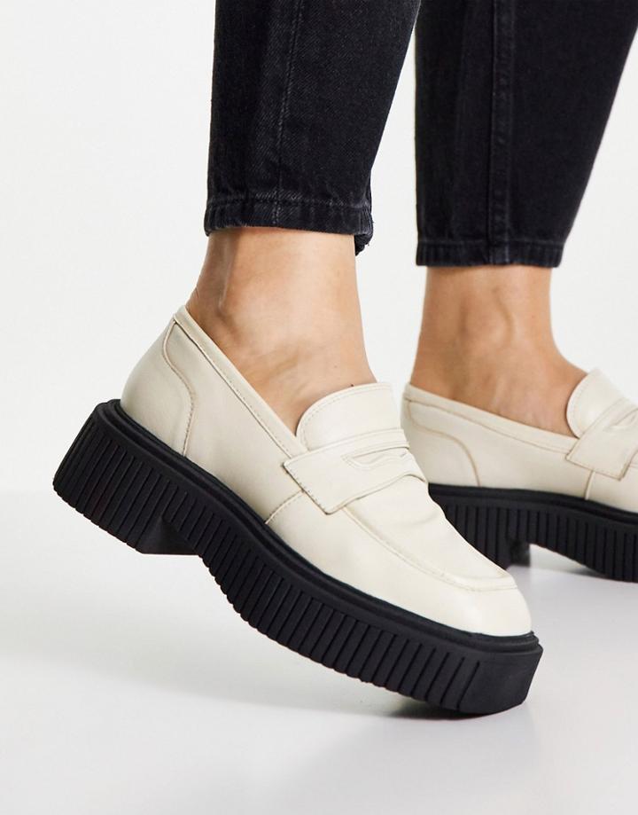 Asra Flax Flatform Loafers In Off White Leather