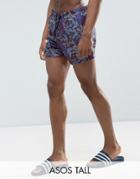 Asos Tall Swim Shorts With Paisley Baroque Print In Short Length - Red