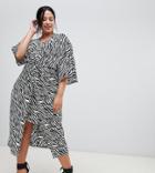 Asos Design Curve Kimono Dress In Midi Length In Zebra Print - Multi