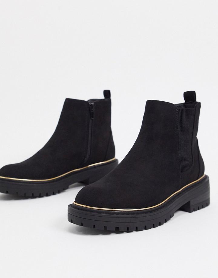 River Island Chunky Suedette Gusset Boot In Black