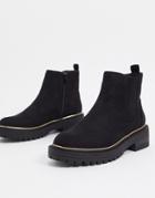 River Island Chunky Suedette Gusset Boot In Black