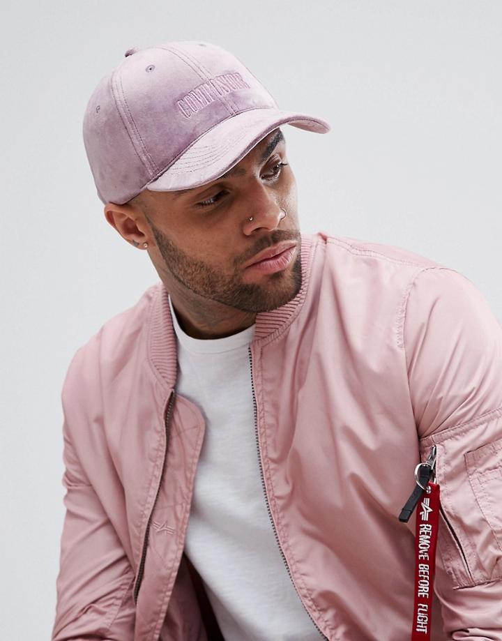 Asos Baseball Cap In Lilac Velour With Composure Embroidery - Purple