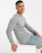 Asos Design Muscle Fit Basket Stitch Sweater In Light Gray-grey