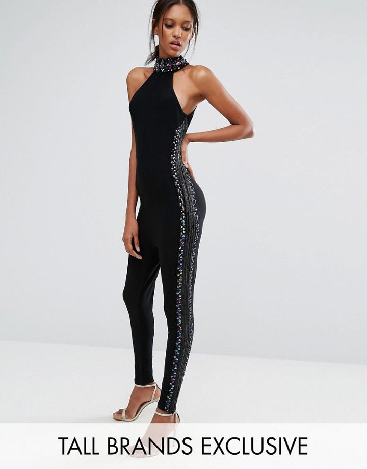 Starry Eyed Tall Embellished Side Panel Jumpsuit - Black
