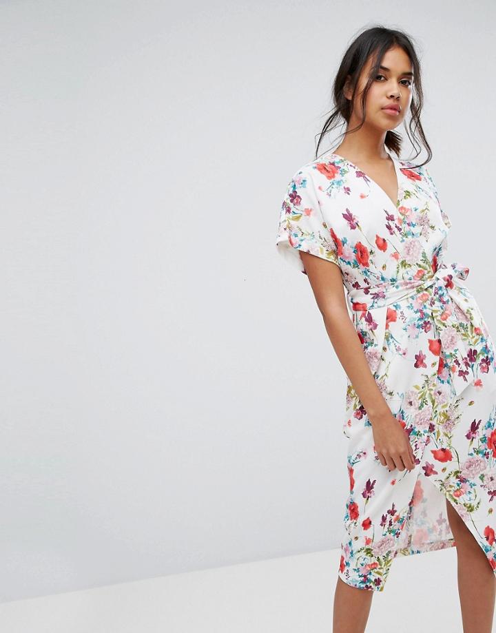 Closet London Wrap Front Midi Dress - Multi