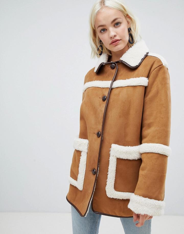 Asos Design Vintage Style Borg Jacket - Brown