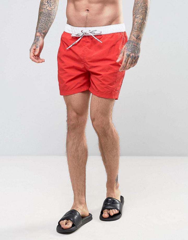 Tommy Hilfiger Thd Contrast Swim Shorts In Red - Red