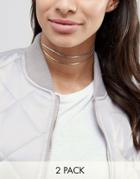 Asos Pack Of 2 Chain Choker Necklaces - Multi