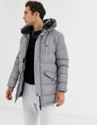 Soul Star Reflective Parka With Faux Fur Hood In Silver