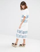 Warehouse Embroidered Cutwork Midi Skirt - Multi