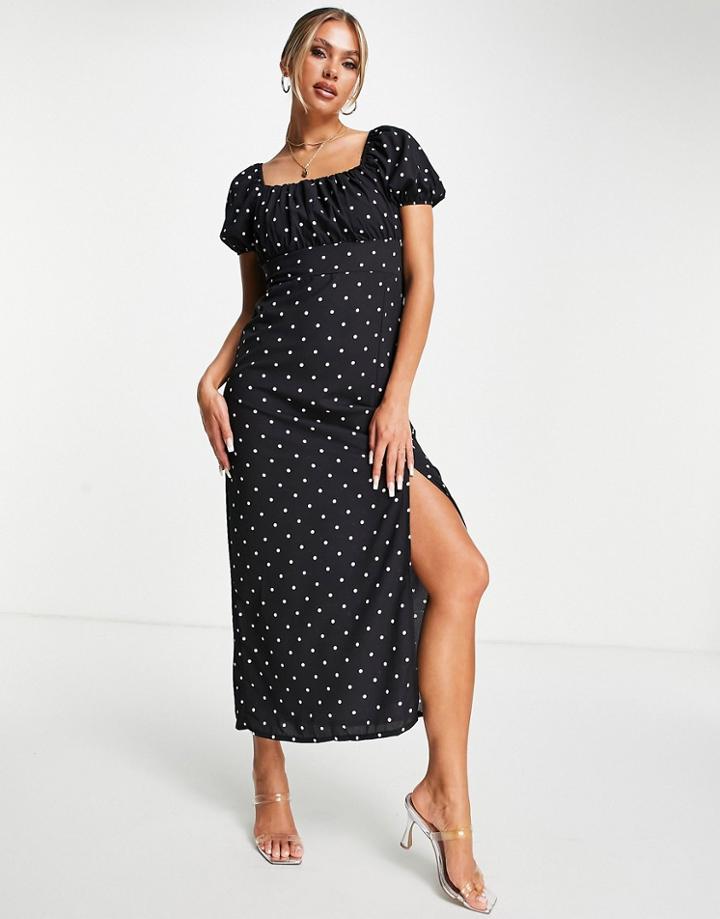 I Saw It First Puff Sleeve Midi Dress In Polka Dot-black