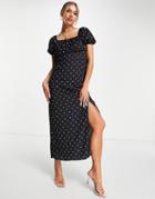 I Saw It First Puff Sleeve Midi Dress In Polka Dot-black