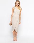 Tfnc One Shoulder Pencil Dress With Wrap Skirt And Corsage Detail - Cr