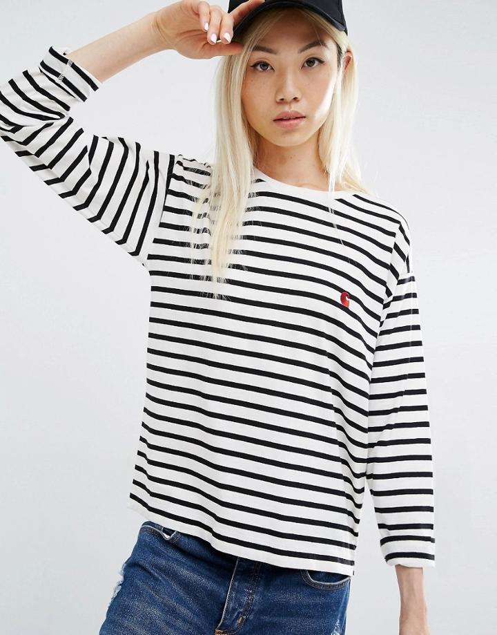 Carhartt Wip Long Sleeve Robie T-shirt In Stripe Print - White