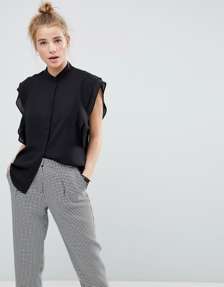 Asos Blouse With Frill Shoulder - Black