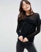Asos Sweater With Mesh And Frill Detail - Black