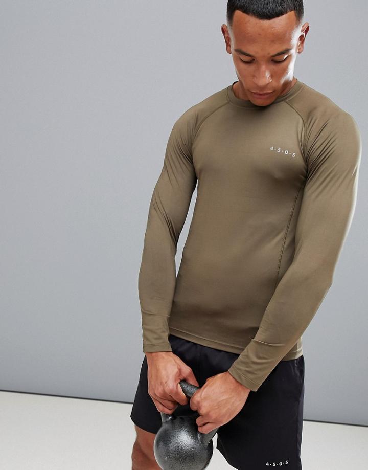 Asos 4505 Muscle Long Sleeve T-shirt With Quick Dry In Khaki - Green