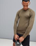 Asos 4505 Muscle Long Sleeve T-shirt With Quick Dry In Khaki - Green