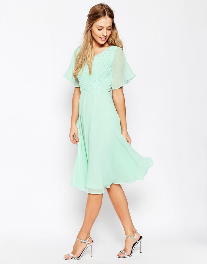 Asos Wedding Lace And Pleat Midi Dress - Mint
