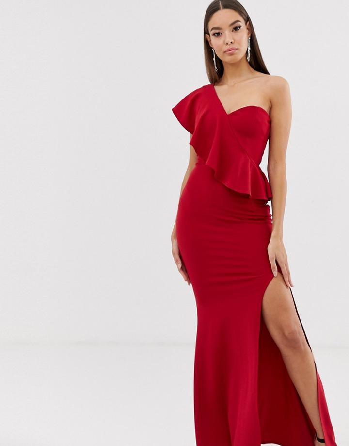 Club L London One Shoulder Ruffle Maxi Dress-red