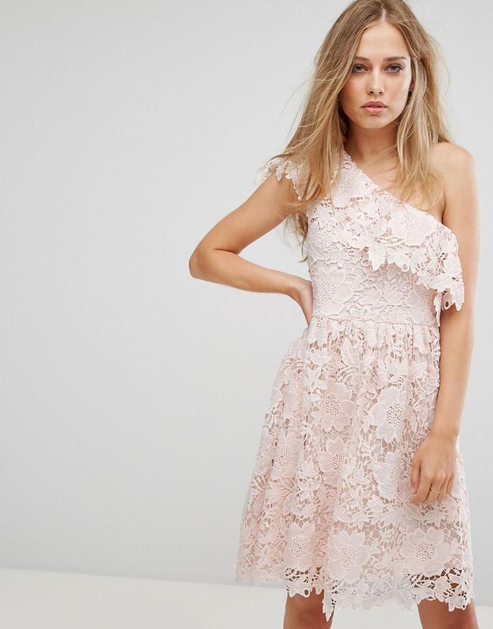Vero Moda Lace One Shoulder Mini Dress In Pink