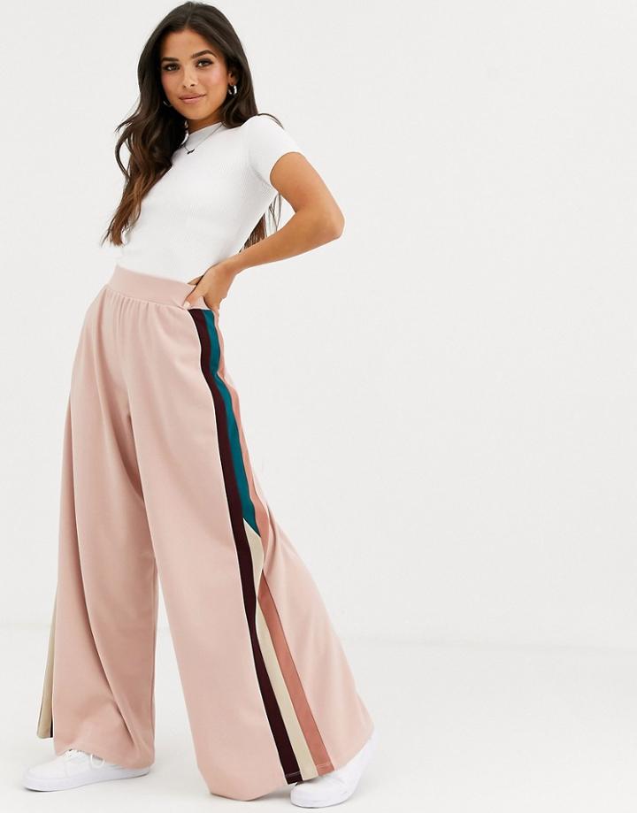 Asos Design Crepe Color Block Wide Panel Wide Leg Pants-pink