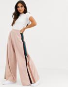 Asos Design Crepe Color Block Wide Panel Wide Leg Pants-pink