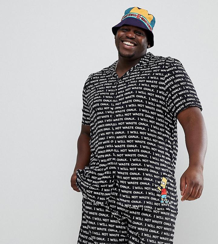 The Simpsons X Asos Design Plus Revere Shirt With Bart Chalkboard Print Reg Fit - Black