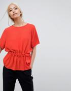 Selected Blouse With Gathered Waist - Red