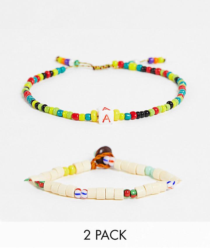 Madein. 2 Pack Beaded Bracelets In Natural-multi
