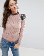 Asos Sweater With Pointelle Stitch And Floral Panels - Multi