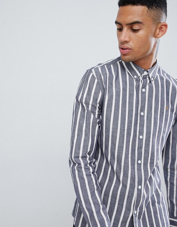 Farah Croker Stripe Shirt In Navy - Navy