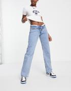 Weekday Organic Cotton Flipped Waistband Straight Leg Jeans In Pool Blue