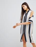 Noisy May Cold Shoulder Stripe Dress - Multi