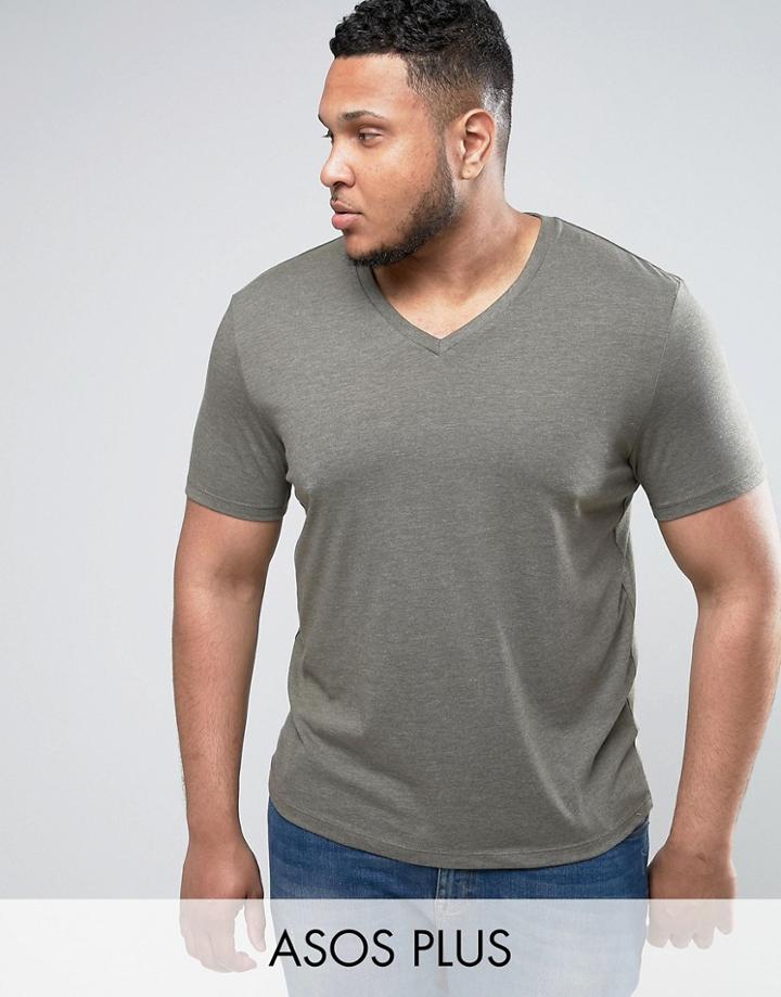 Asos Plus T-shirt With V Neck In Green - Green