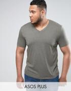 Asos Plus T-shirt With V Neck In Green - Green