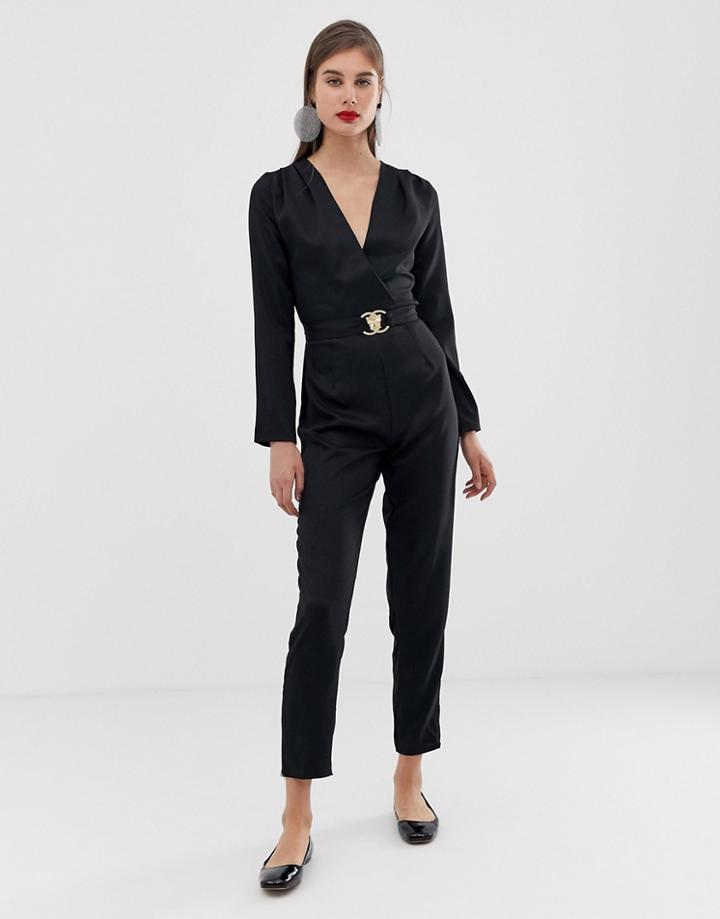 Unique21 Tailored Jumpsuit With Gold Buckle Detail-black