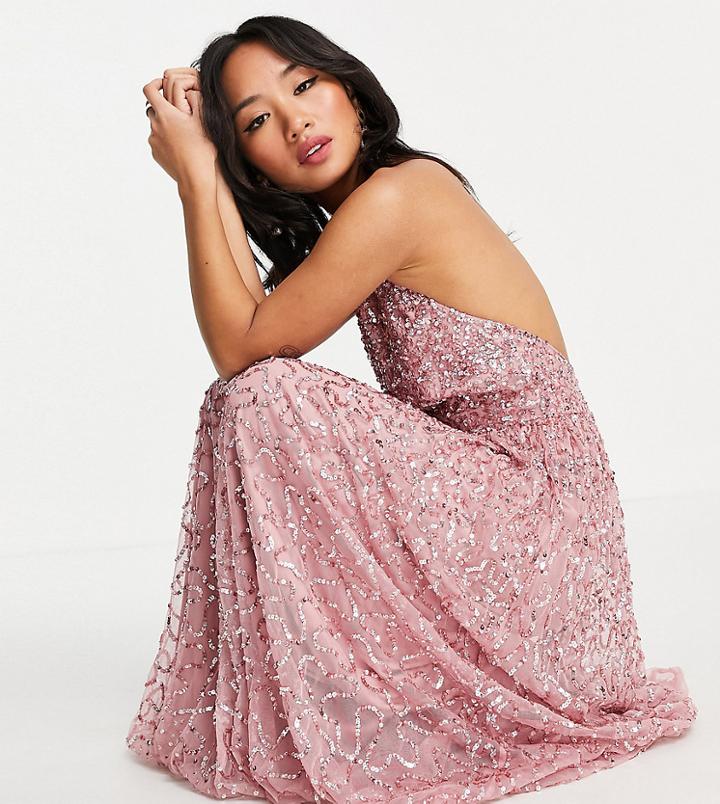 Maya Petite Halterneck Open Back All Over Sequin Maxi Dress In Rose Pink