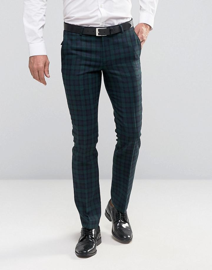 Noose & Monkey Super Skinny Pants In Plaid - Green