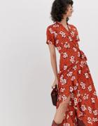 Pieces Floral Wrap Maxi Dress-orange