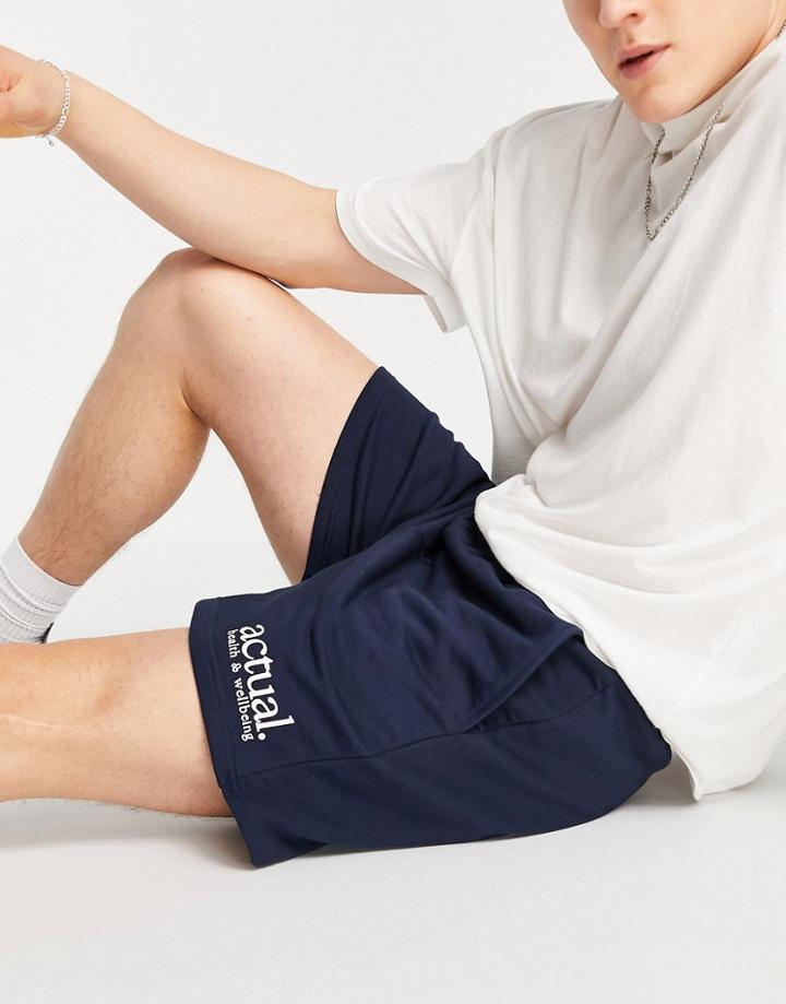 Asos Actual Relaxed Short In Navy With Logo Print