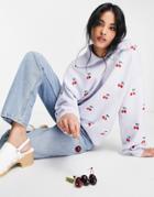 Envii Collared Sweater In Cherry Print-blue