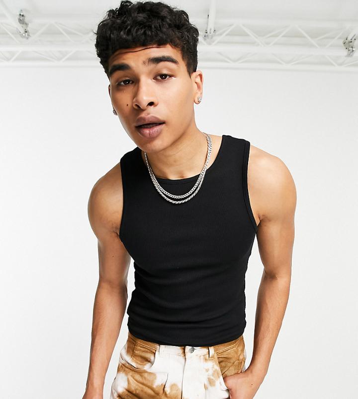 Collusion Ribbed Tank Top In Black