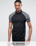 Jacamo Tall Polo With Marble Sleeve In Black - Black