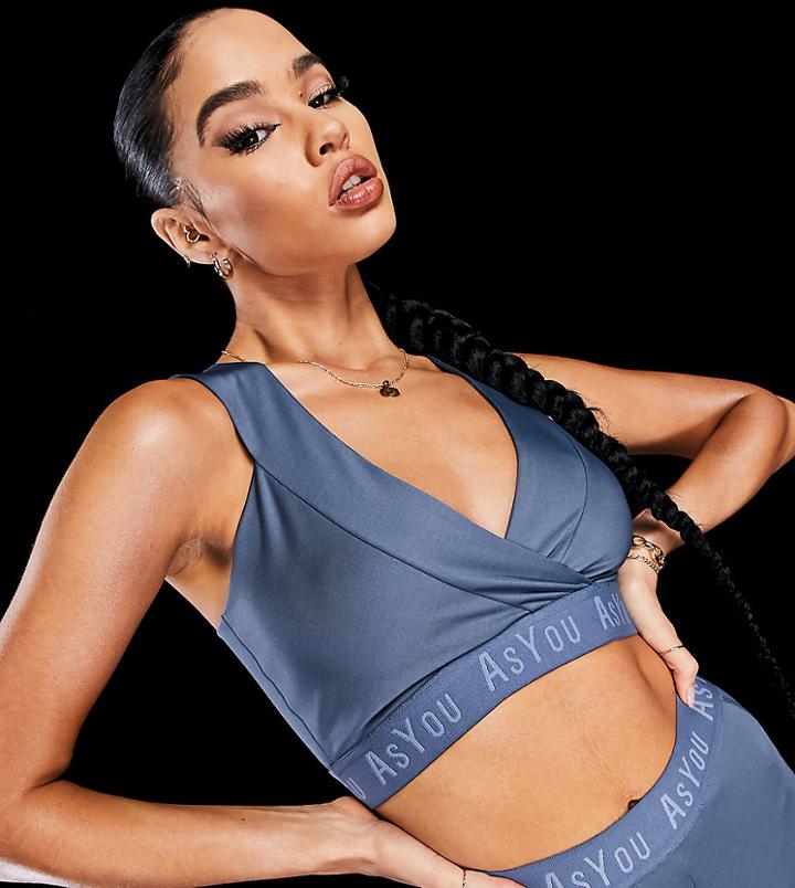 Asyou Active Branded Wide Elastic Tank Top In Blue-blues