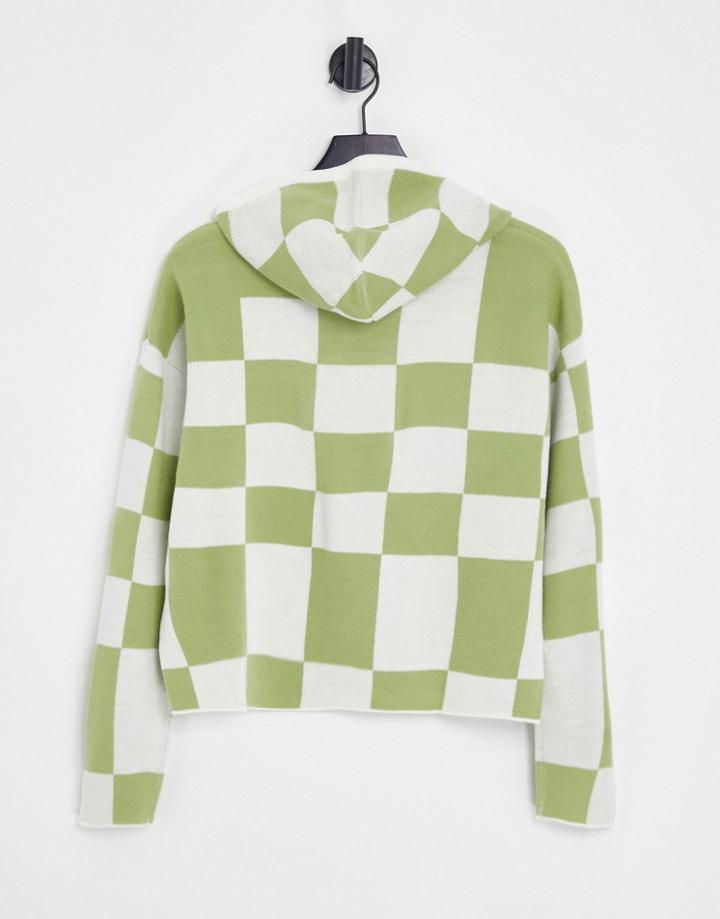 Gianni Feraud Checkerboard Knitted Hooded Sweater In Green - Part Of A Set-multi