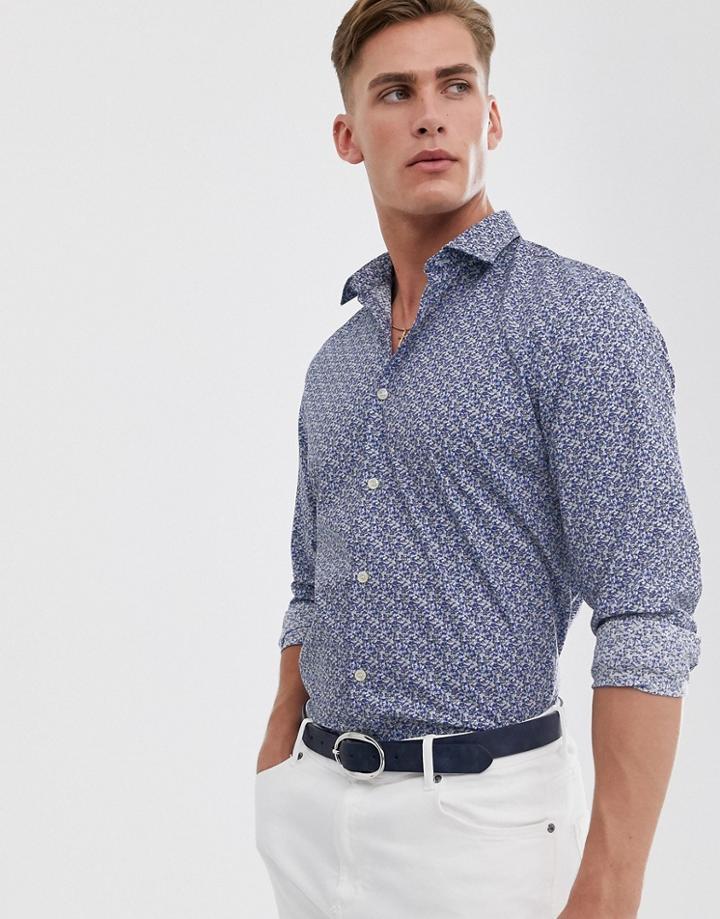 Selected Homme Reg Fit Floral Shirt - Blue
