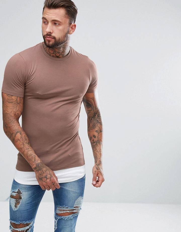 Asos Super Longline Muscle T-shirt With Contrast Hem Extender - Multi